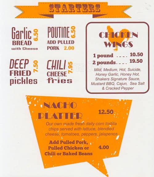 Menu of Shakers Smokehouse photo3