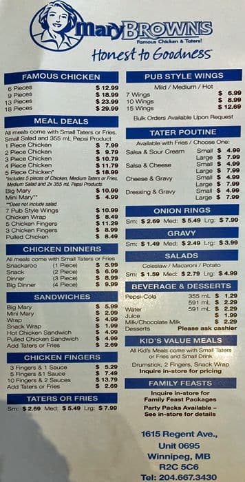 Menu of Mary Brown’s Famous Chicken & Taters photo2