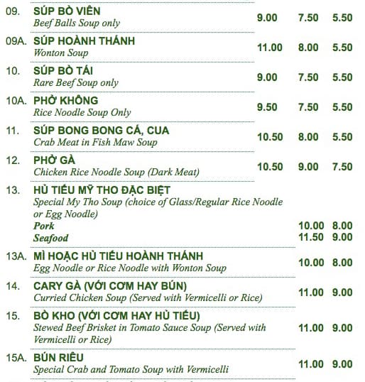 Menu of Pho Hung photo5