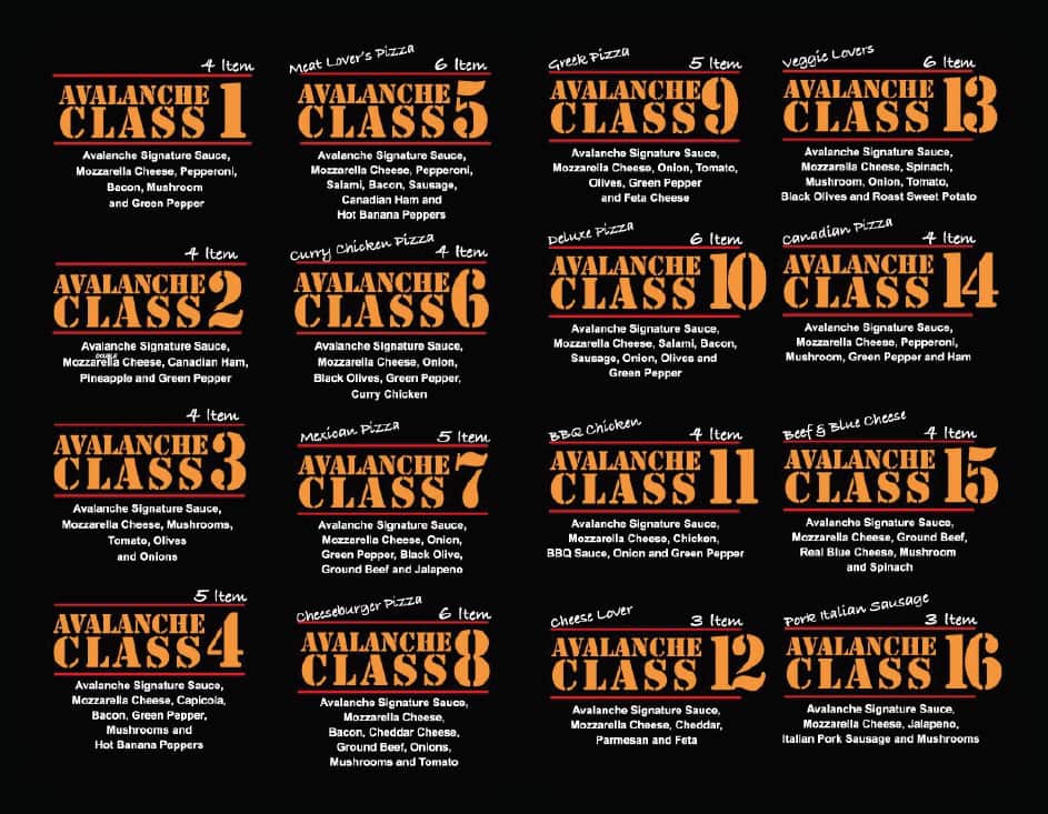 Menu of Avalanche Pizza photo2