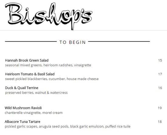 Menu of Bishop’s photo2