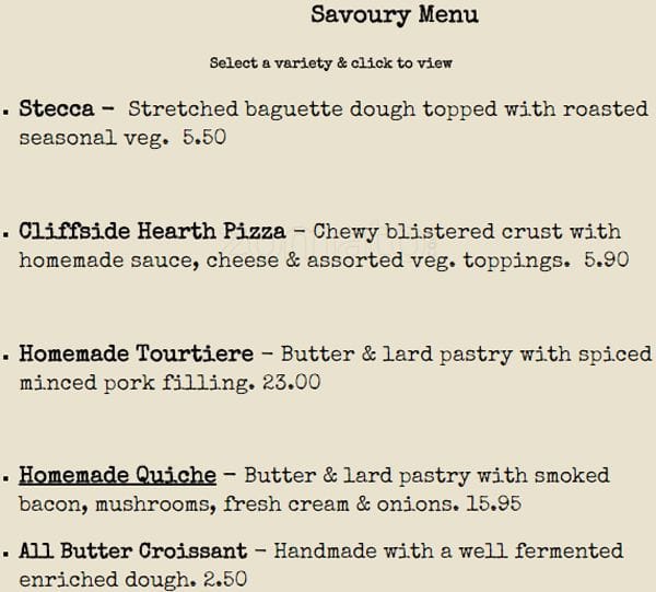 Menu of Cliffside Hearth Bread Company photo2