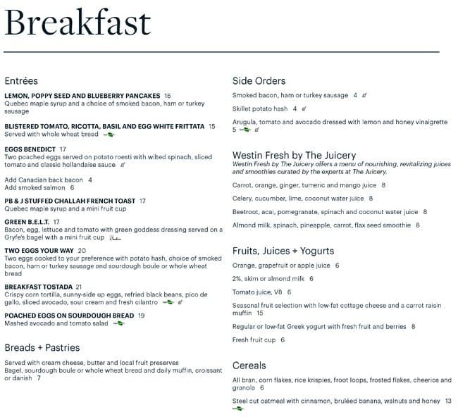 Menu of The Mizzen Restaurant – The Westin Harbour Castle photo2
