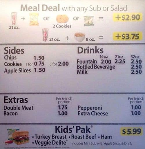 Menu of Subway photo3