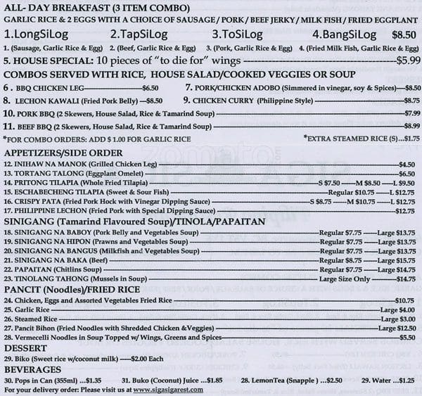 Menu of Siga-Siga’s Filipino Food photo2