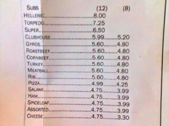 Menu of Hellenic Sub photo2