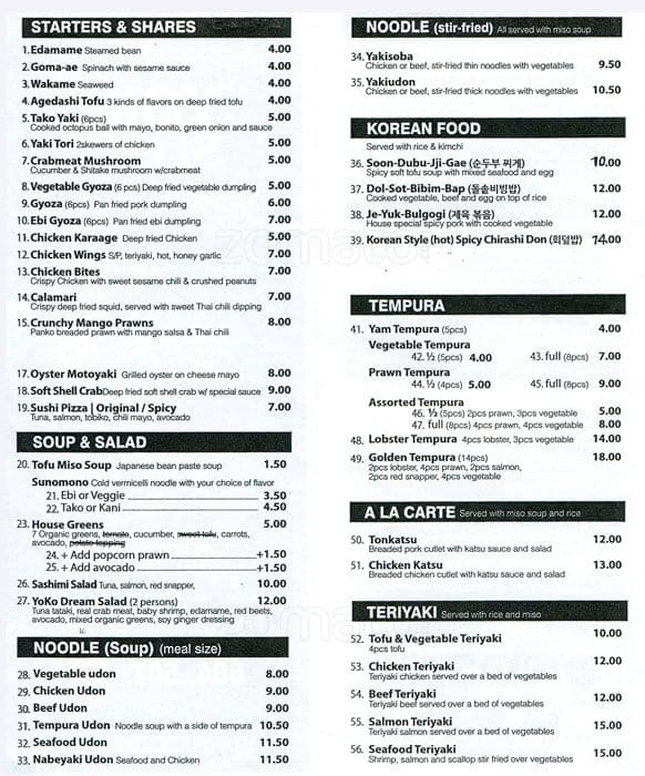 Menu of Yoko Sushi & Noodle House photo2