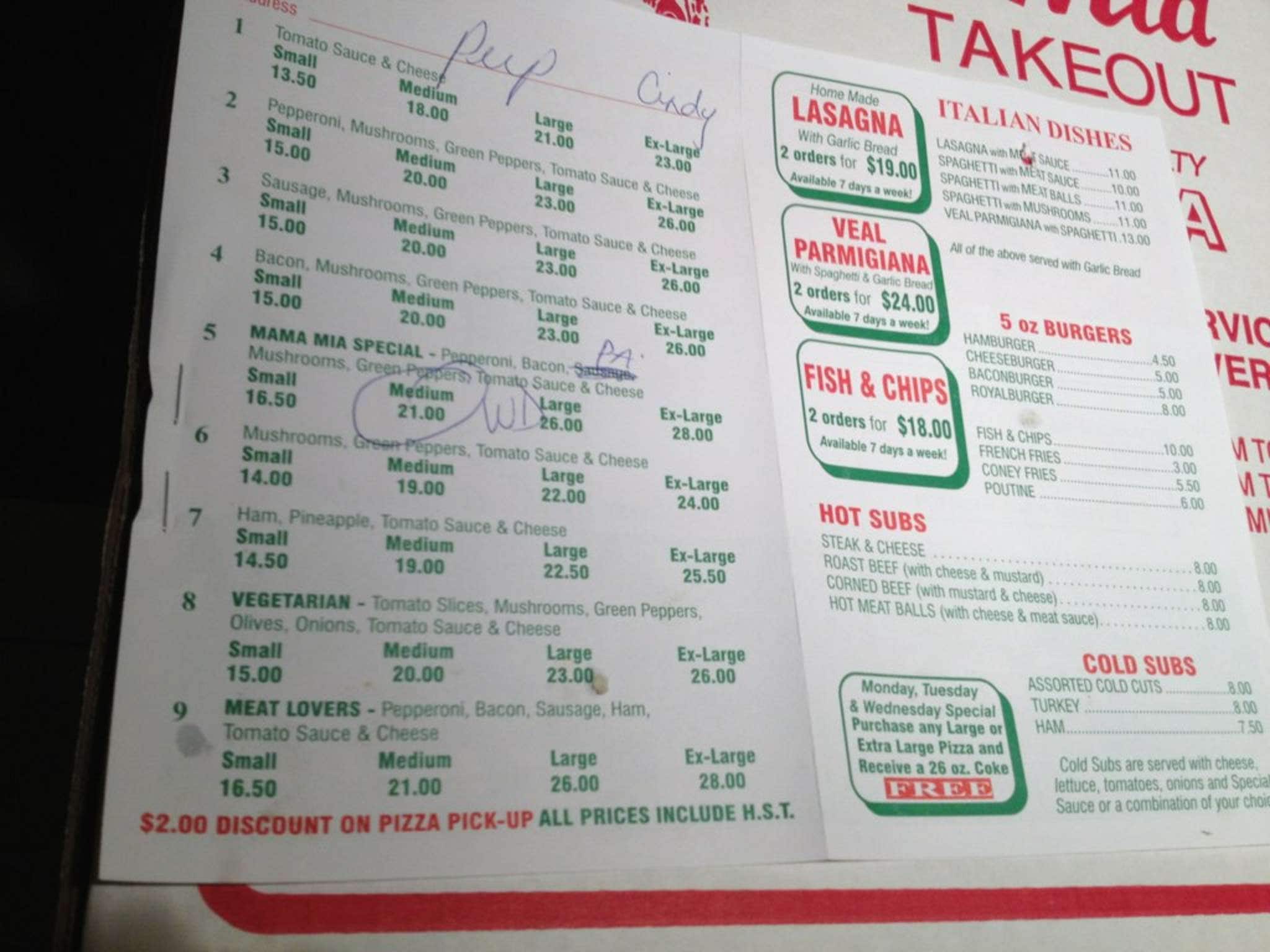 Menu of Mamma Mia Pizzeria photo3