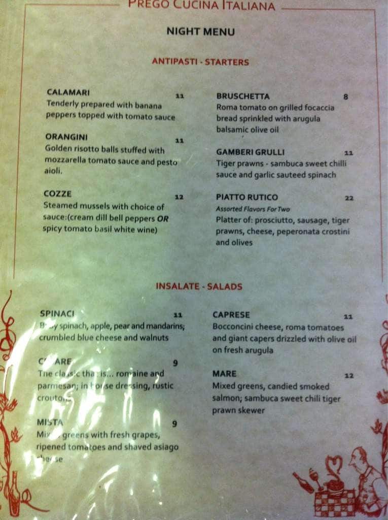 Menu of Prego Cucina Italiana photo2