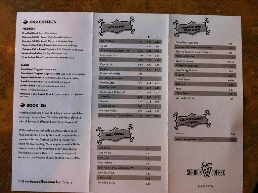 Menu of Serious Coffee – Mayfair photo2