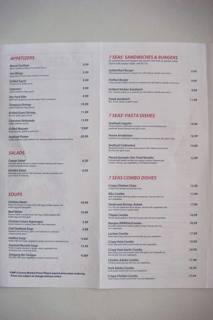 Menu of 7 Seas Seafood & Grill Restaurant photo4
