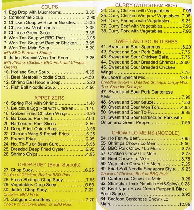 Menu of Jade’s Chinese Food photo2