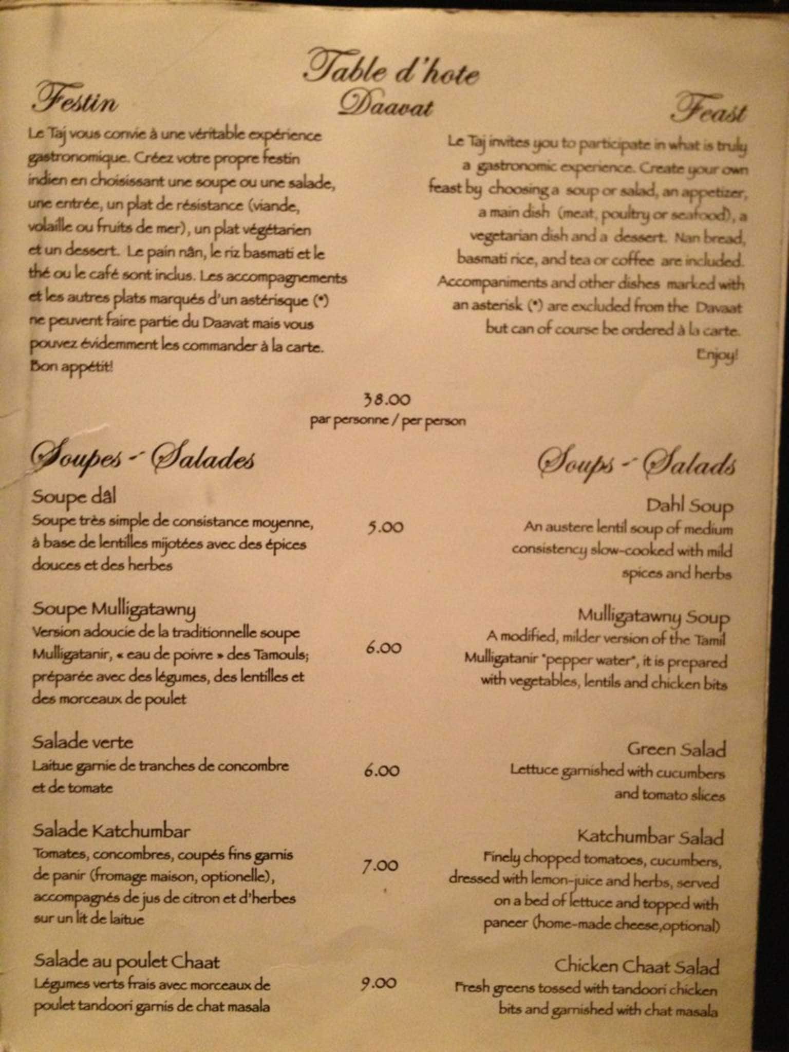 Menu of Le Taj photo3