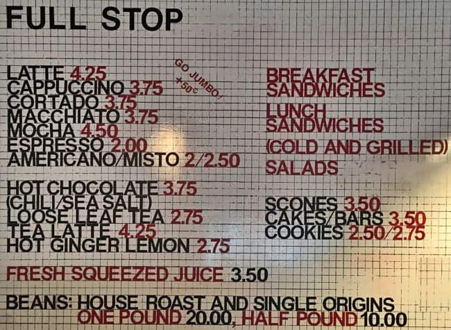 Menu of Full Stop photo2