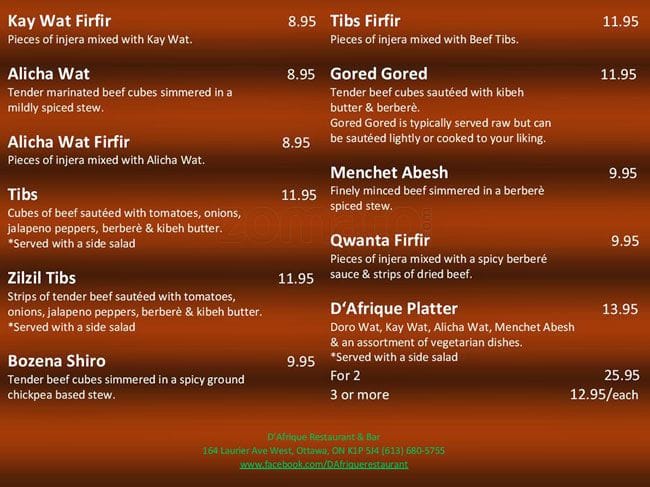 Menu of D’Afrique Restaurant & Bar photo3