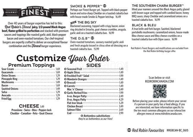 Menu of Red Robin Gourmet Burgers and Brews photo4