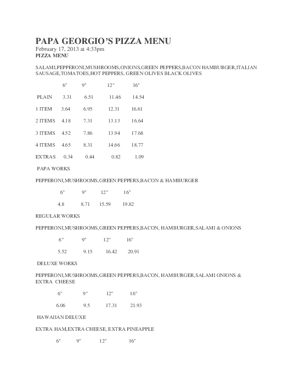 Menu of Papa Georgio’s photo2