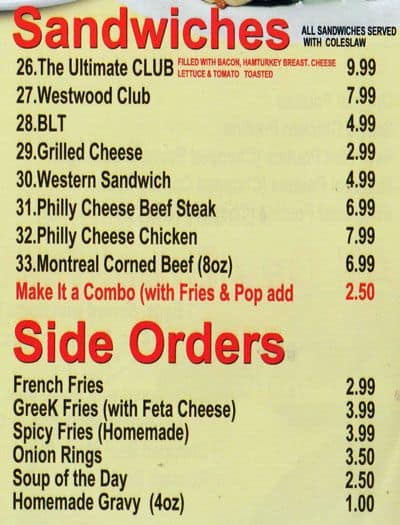 Menu of Westwood Bar and Grill photo5