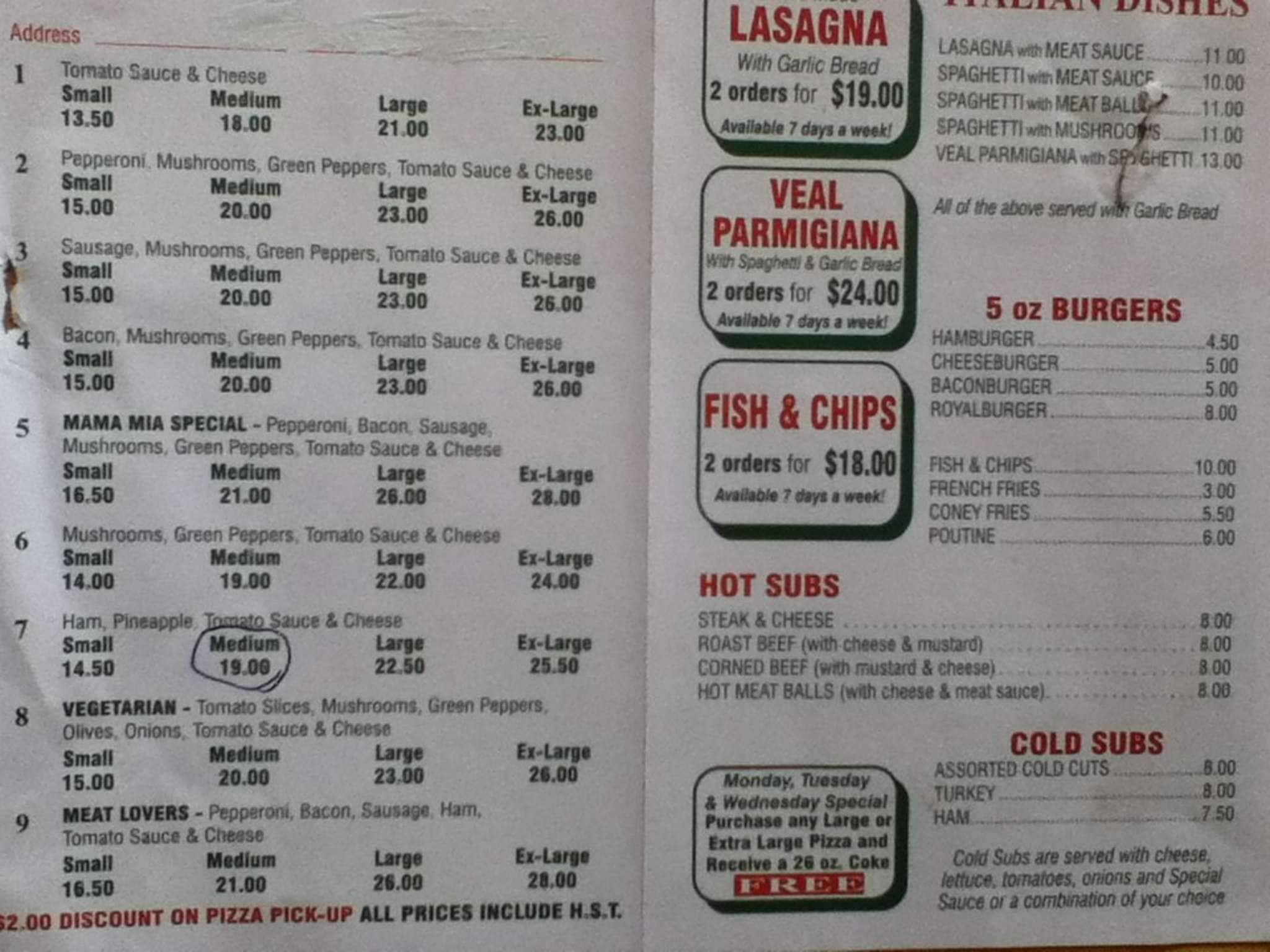 Menu of Mamma Mia Pizzeria photo2