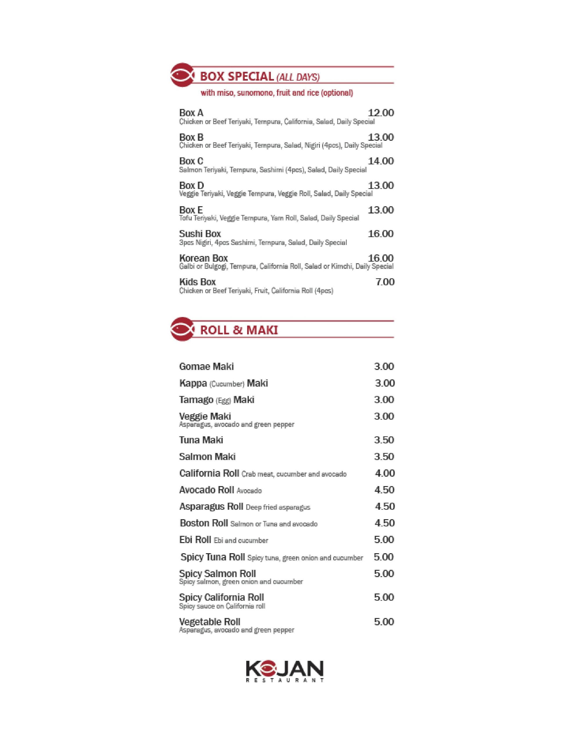 Menu of KoJan Sushi Restaurant photo10