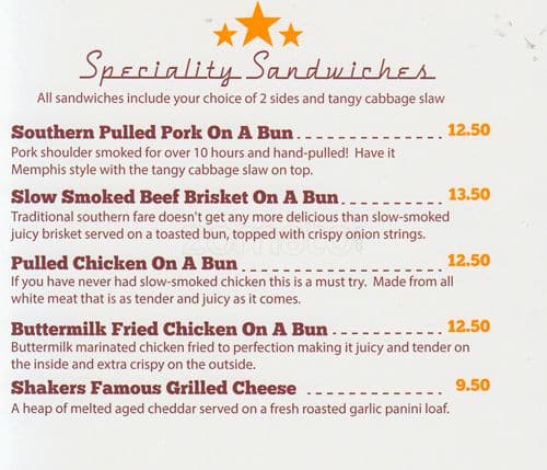 Menu of Shakers Smokehouse photo5