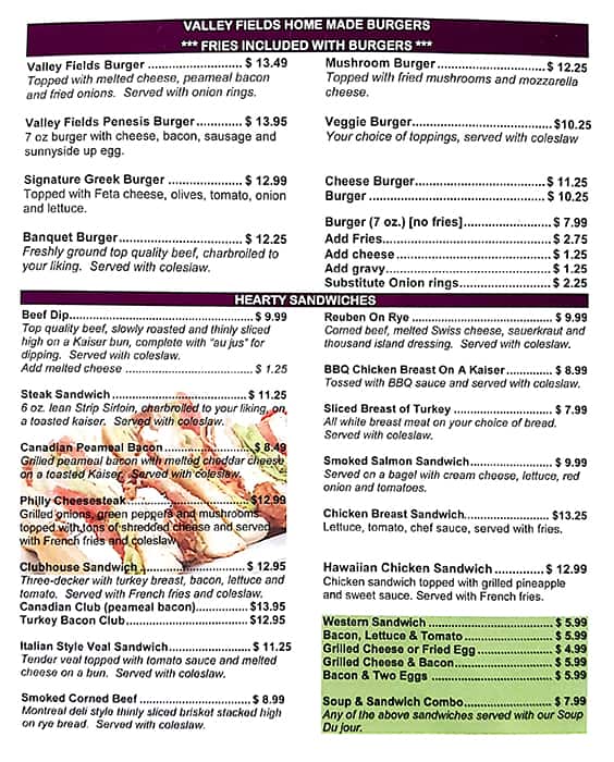 Menu of Valley Fields Restaurant photo6