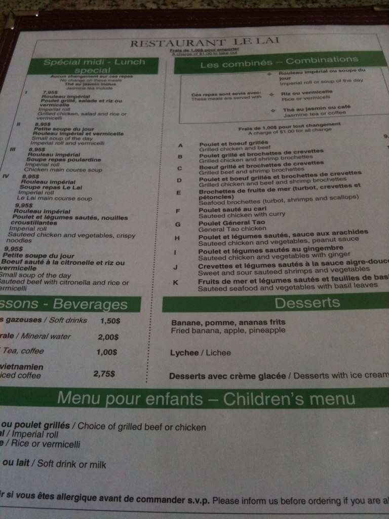 Menu of Restaurant Le Lai photo2