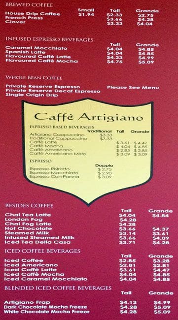 Menu of Caffe Artigiano photo2