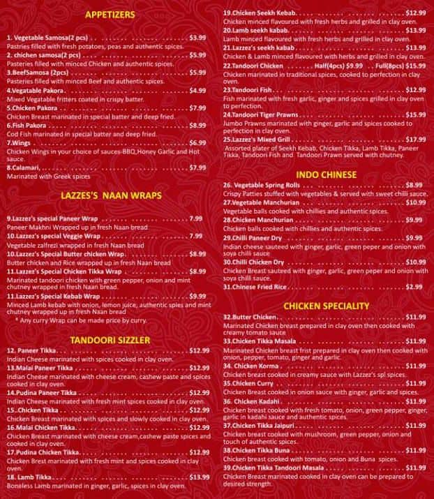 Menu of Lazzez’s Grill photo2