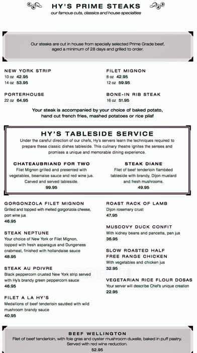 Menu of Hy’s Steakhouse photo3