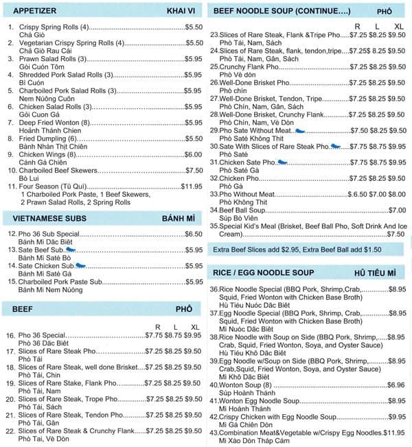 Menu of Pho 36 photo2