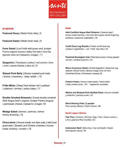 Menu of Santé Restaurant photo2