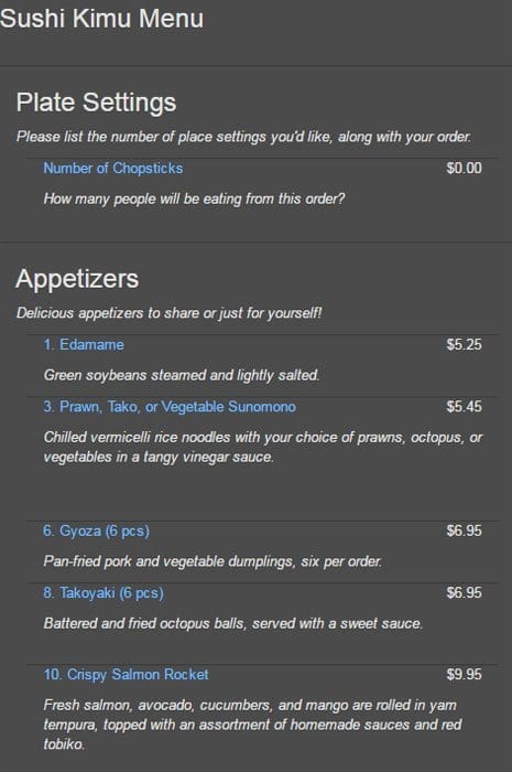 Menu of Sushi Kimu photo2