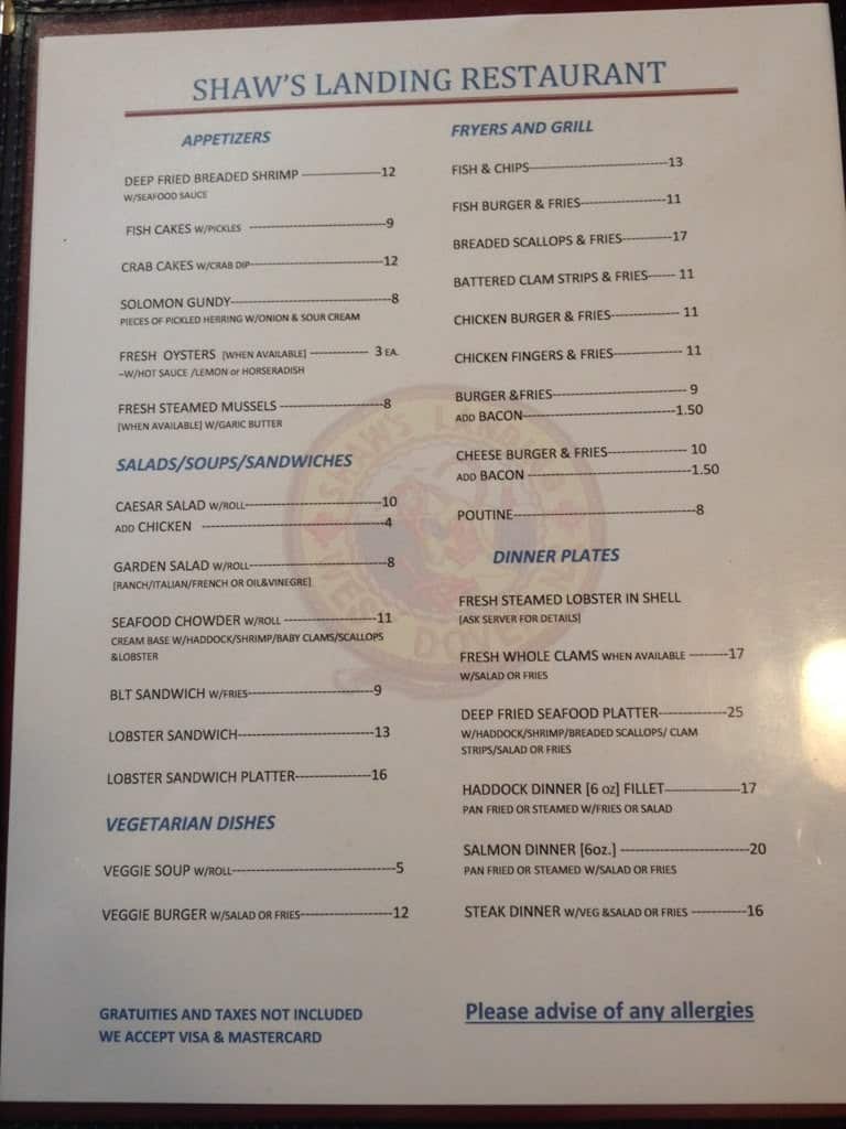 Menu of Shaw’s Landing photo2