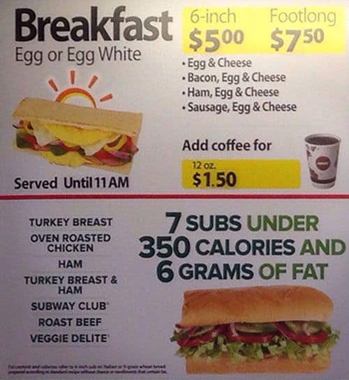Menu of Subway photo2