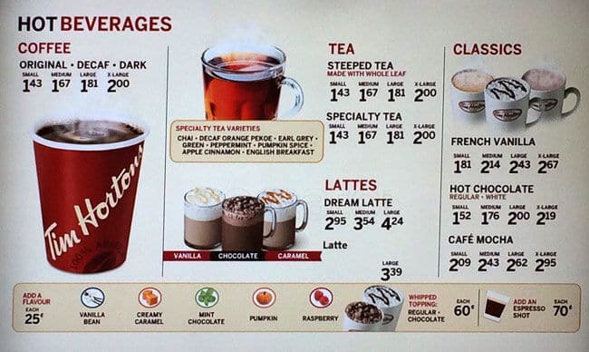 Menu of Tim Hortons photo3