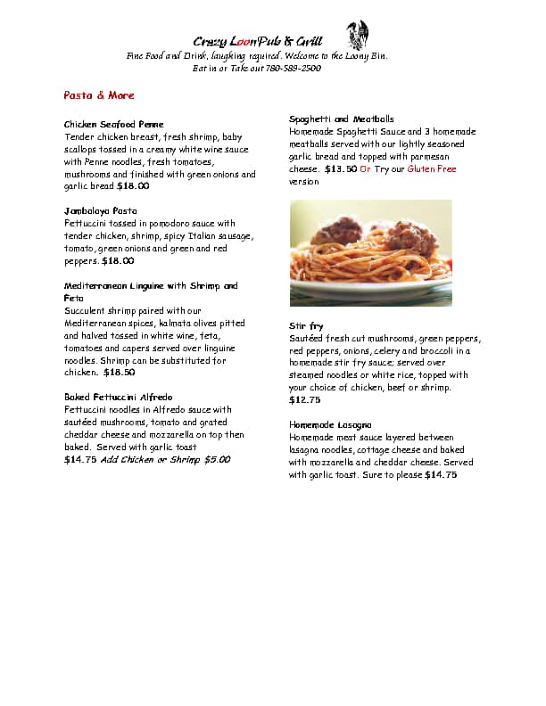 Menu of Crazy Loon Pub & Grill photo6