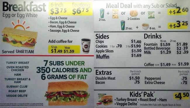 Menu of Subway photo2