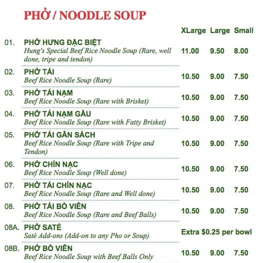 Menu of Pho Hung photo4