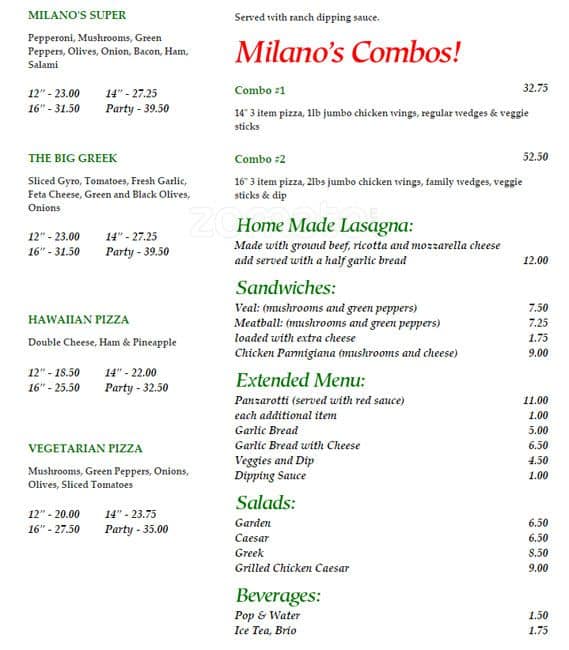 Menu of Milano’s Pizza photo3