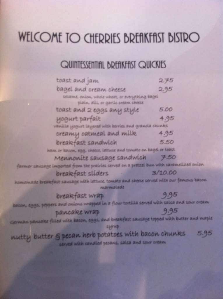 Menu of Cherries Breakfast Bistro photo2