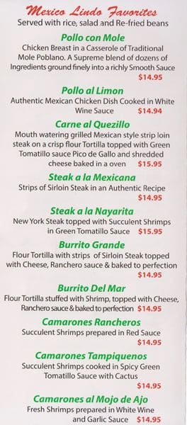 Menu of Mexico Lindo photo5