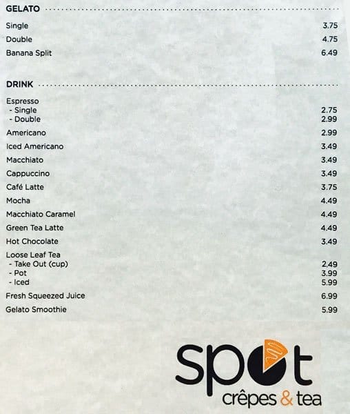 Menu of Spot Crepes & Tea photo3