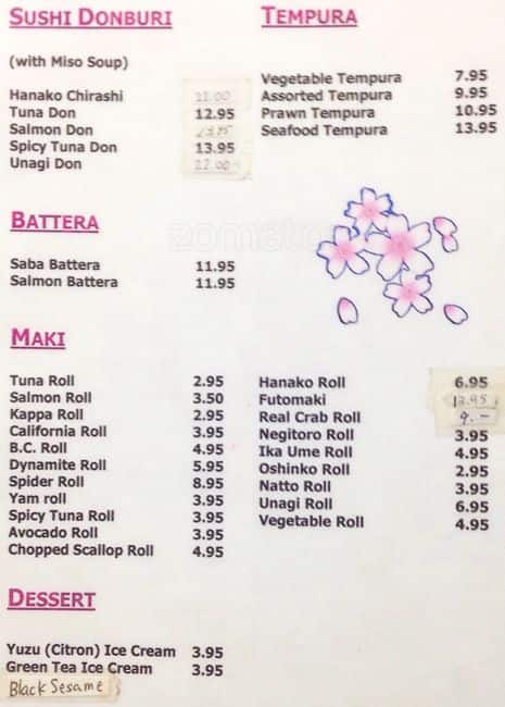 Menu of Hanako Japanese Restaurant photo2