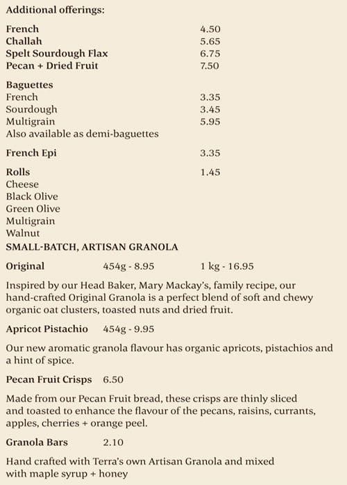 Menu of Terra Breads Bakery & Cafe photo8