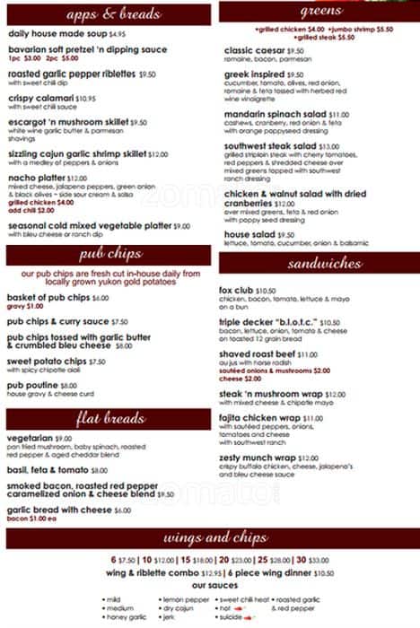 Menu of The Fox Goes Free photo2