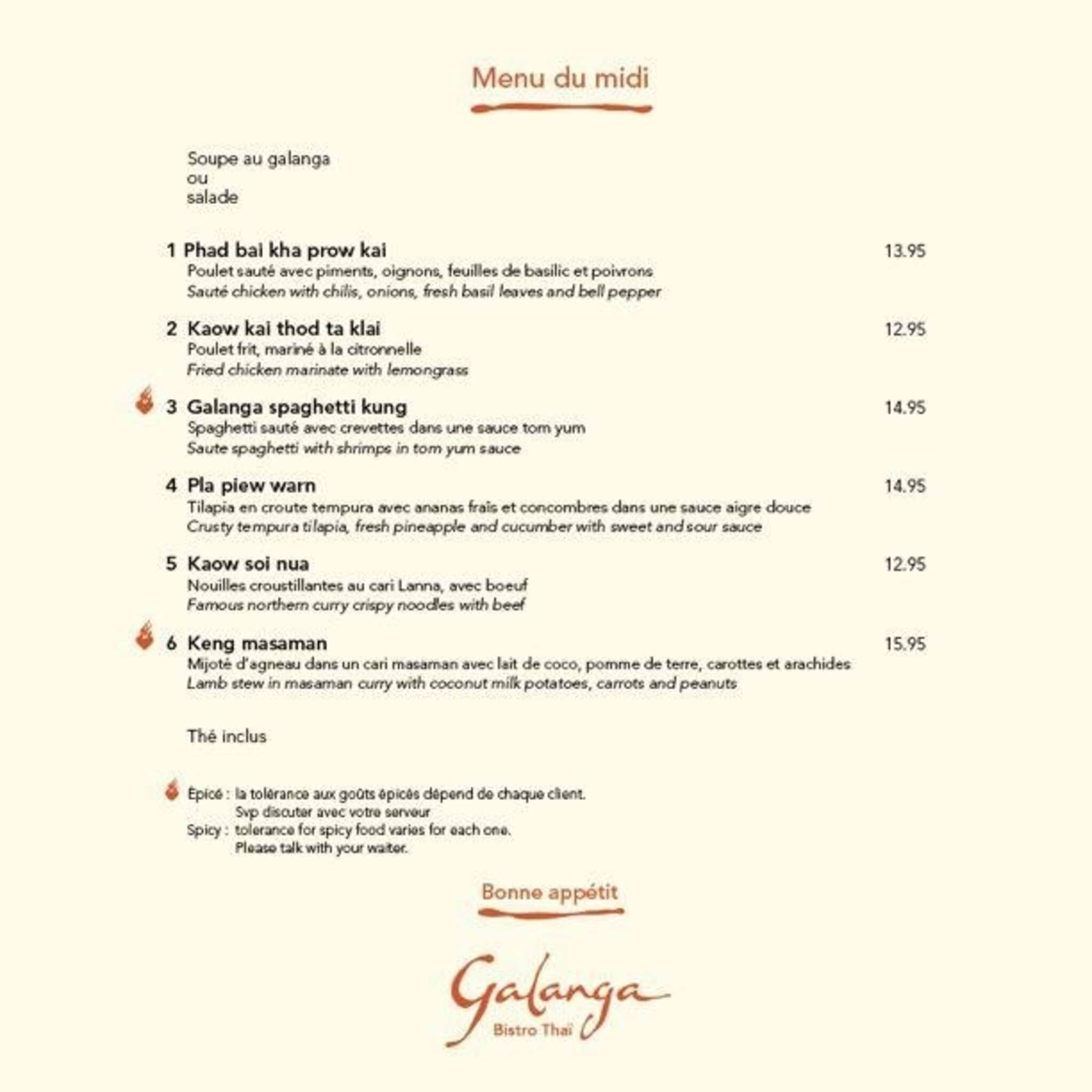 Menu of Galanga Bistro Thaï photo4