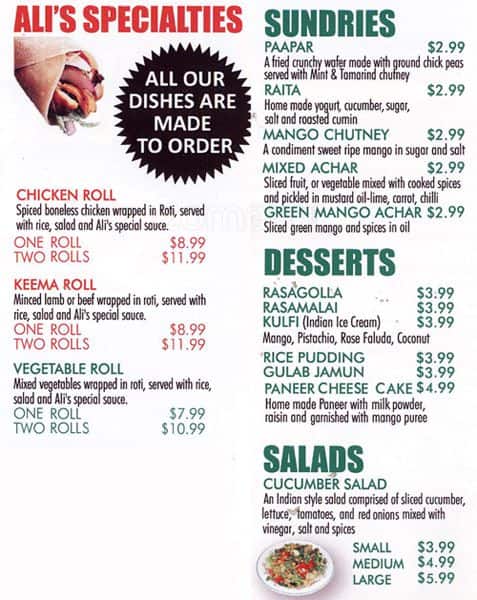 Menu of Ali’s Tandoori Curry House photo7