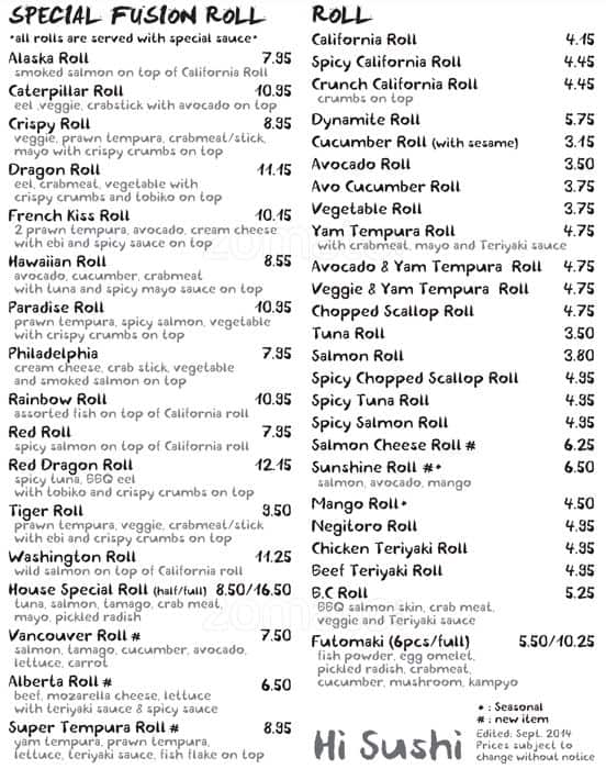 Menu of Hi Japanese Sushi photo3