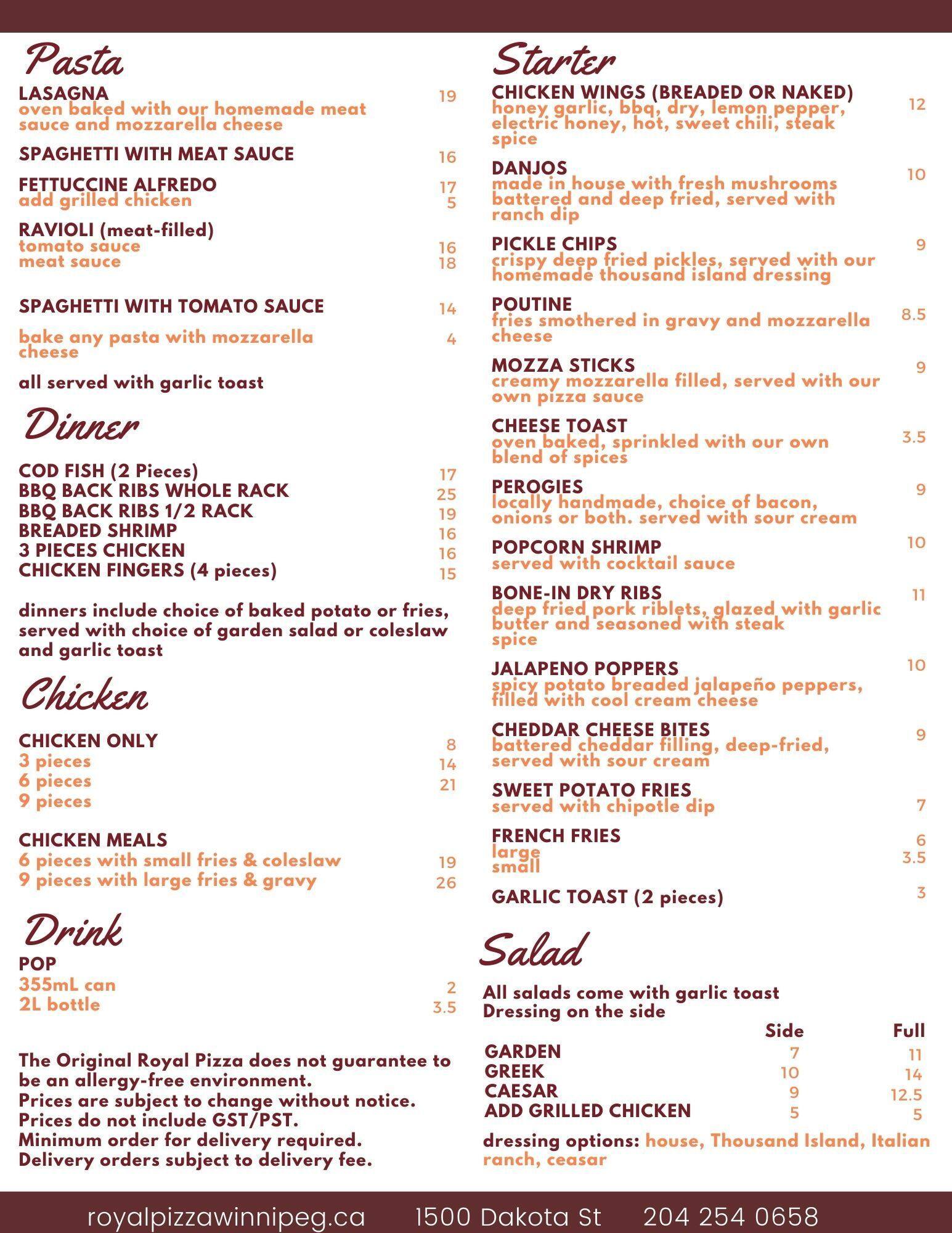 Menu of The Original Royal Pizza photo3